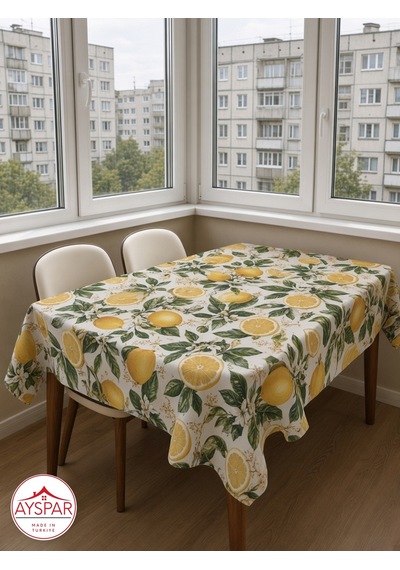Masa Örtüsü 150x170 Cm Limon Desenli Beyaz