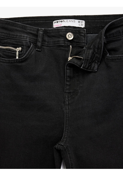 Koton Yüksek Bel Fermuar Cep Detaylı Toparlayıcı Skinny Jean Pantolon - Push Up Skinny Jeans Siyah 6wal40042md Siyah