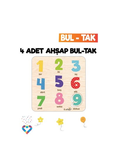 Eğitici 4 Adet Bul-tak Oyuncak Hayvanlar, Orman Hayvanları , Rakamlar Ve Geometrik Şekiller