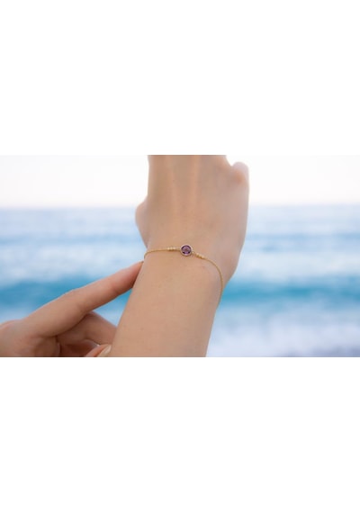 Ametist İnce Bileklik 19 Cm 517688ARP Sarı Altın