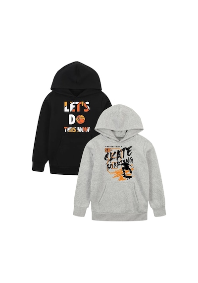 Panios Kids 4'lü Do This-street-sk-world Baskılı Erkek Çocuk Kanguru Cepli Kapüşonlu Sweatshirt Siyah - Gri