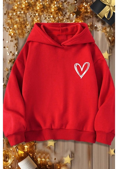 Çocuk Kalp Baskılı Sweatshirt Siyah