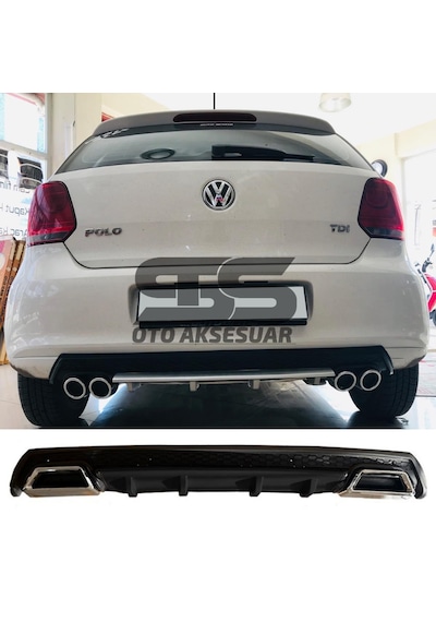 Volkswagen Polo Mk5 Difüzör Arka Tampon Eki 2 Egzoz Çıkışlı Siyah Lüx Tip