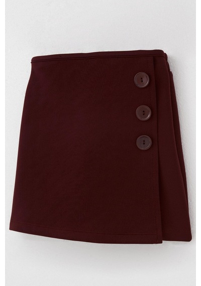 Breeze Kız Çocuk Şort Etek Düğme Aksesuarlı Beli Lastikli 6-12 Yaş, Bordo Bordo