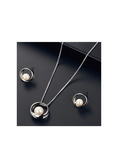 Pearl Inci Taşlı Silver Gümüş Kaplı Kolye Küpe Sade Şık 14 Şubat Sevgililer Günü Hediye Takı Seti