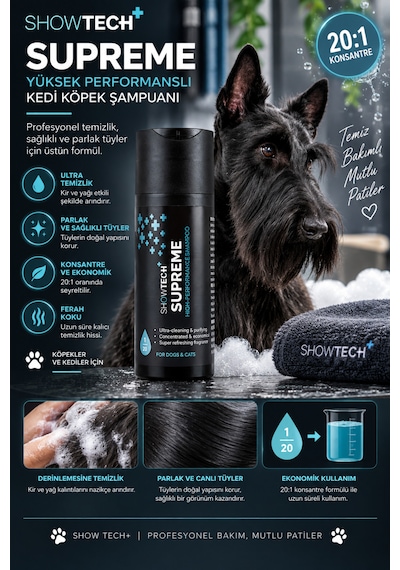 Showtech Supreme Yüksek Performans 100 Ml 20:1 Konsantre Köpek Şampuanı