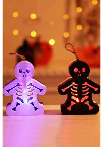 Halloween Işıklı Masa Süsü İskelet Çift Taraflı Siyah Beyaz Tüm Yaşlar