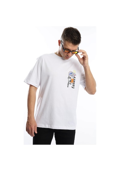 Erkek Oversize Fit Future Baskılı Basic Tişört Beyaz