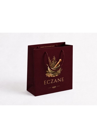 Eczane Karton Çanta Körüklü Premium Asil Bordo 14x8x20 Cm - 10 Adet