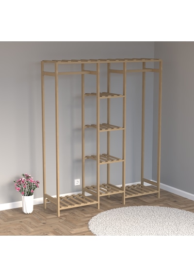 Ahşap Gardırop, Masif Ahşap Dolap, Açık Dolap, Ahşap Açık Gardırop 150x40x180 Ahşap