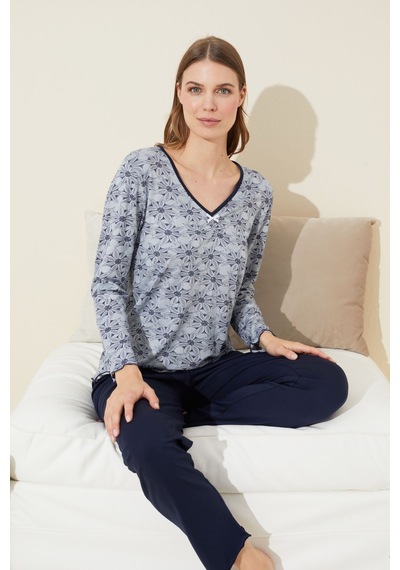 Siyah İnci Pamuklu Örme Pijama Takım 24240126 Gri