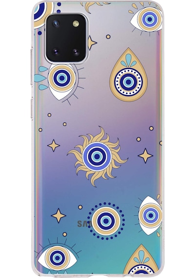 Samsung Galaxy Note 10 Lite İle Uyumlu 1mm Slim Fit Nazar Boncuğu 5 Baskılı Şeffaf Kılıf Şeffaf