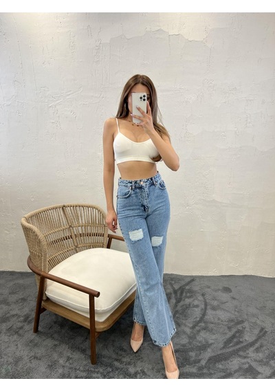 Moderie Butik 6373 Kadın Denim Slıim Palazzo Fit - Mavi