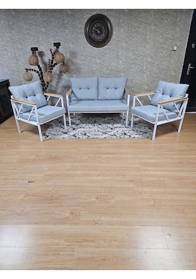 Beyaz Boyalı Bahçe - Balkon - Mutfak Çay Seti Takımı Bahçe Koltuk 001