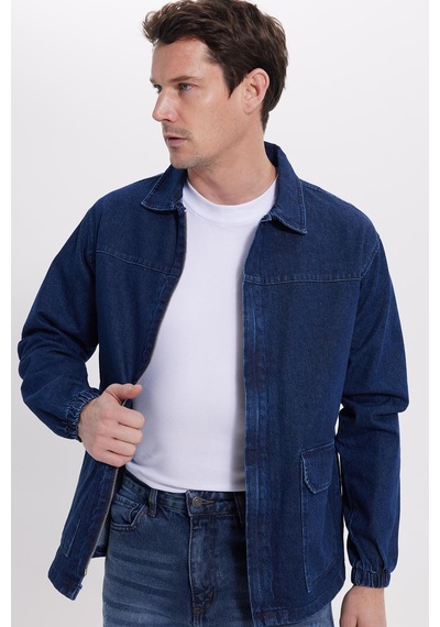 Tudors Erkek Relax Fit Rahat Kesim Çift Cep Denim Lacivert Kot Mont Gömlek-42027 Lacivert