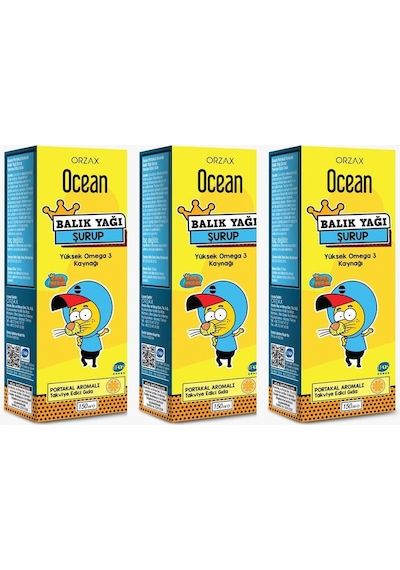 Ocean Balık Yağı Şurubu Portakal Aromalı Kral Şakir 150 ML 3 Adet