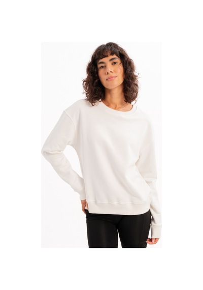 Justever Bisiklet Yaka Basic Kalıp Ekru Kadın Sweatshirt Eşofman Üstü - Aura Ekru