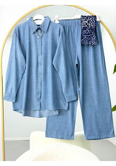 Lovie Moda Kadın Trend Gömlekli Pantolonlu Takım Turkuaz Mint Yeşili