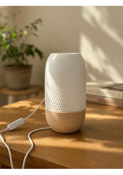Modern Ribbed Dokulu Gece Lambası - Yumuşak Işık Led Abajur Yatak Başı Dekoratif Lamba Bej-beyaz