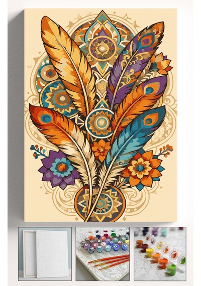 Sayılarla Boyama Seti Numaralı Tuval Fırça Boya Askı Aparatı Dahil Set 40x50 Cm - Bohem Tüy