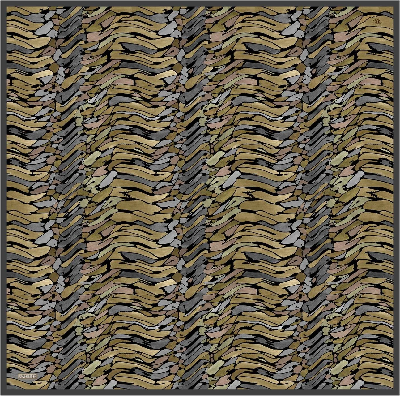 Armine Soyut Desenli Saf İpek Twill Eşarp 9335d 50 KAhverengi