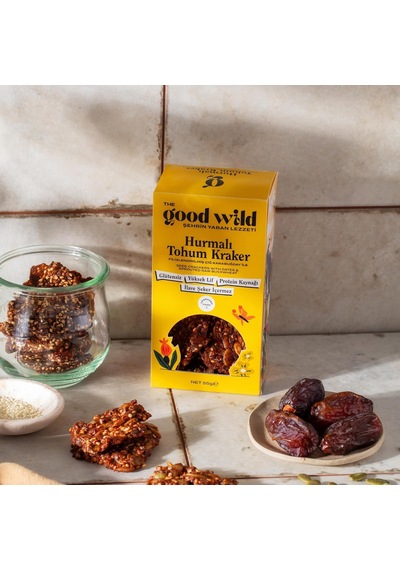 Hurmalı Tohum Kraker - Glutensiz Atıştırmalık, İlave Şekersiz, Hurma Püresi Ve Ayçekirdeği, Yüksek Lif Ve Protein Kaynağı, 55 G
