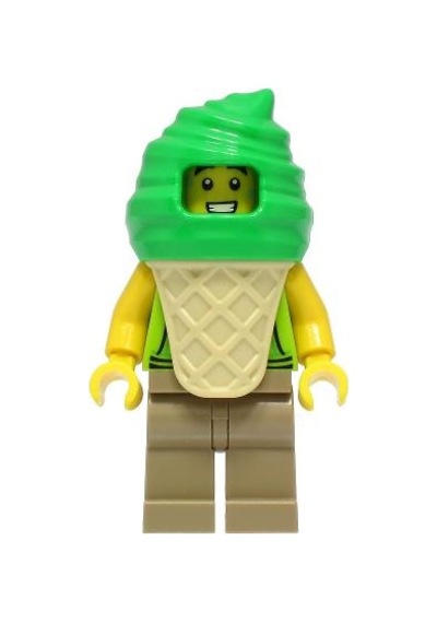 Lego Minifigür Ice Cream Vendor - Male, Lime Hoodie, Bright Green Ice Cream Suit
