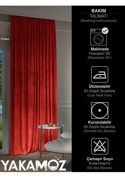 Yakamoz Kadife Görünüm Kırmızı Ada Fon Perde Ekstraforlu Velvet Touch Serisi Kırmızı