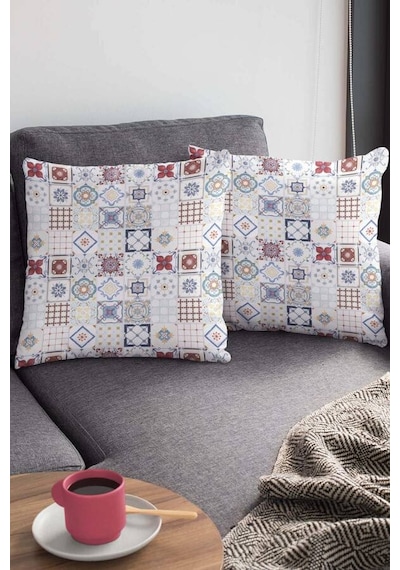 Kırmızı Çini Desen Çift Taraflı Yastık Kırlent Kılıfı Krl093n11