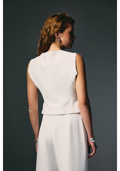 Sateen Klasik Kısa Yelek - Ekru-136837 Ekru
