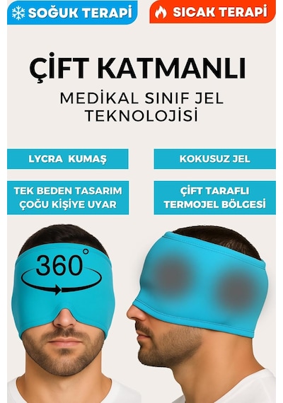 Migren Ve Baş Hassasiyetsı Giderici Başlık Şapka, Çift Katmanlı Soğuk Ve Sıcak Terapi Medikal Jel Buz Mavi Çok Renkli