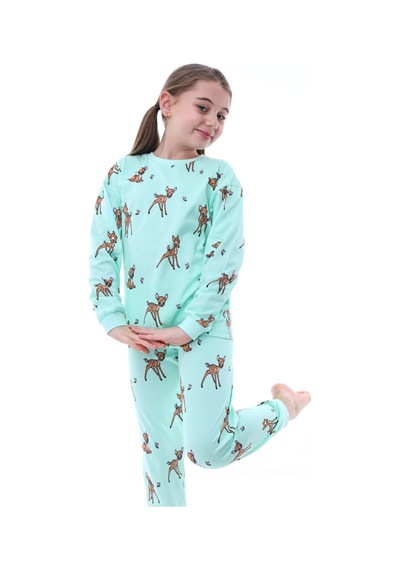 Uzun Kollu %100 Pamuk Kız Çocuk Pijama Takımı Bisiklet Yaka Manşetli 3-8 Yaş Su Yesılı Uzun Kollu %100 Pamuk Kız Çocuk Pijama Takımı Bisiklet Yaka Manşetli 3-8 Yaş Su Yesılı