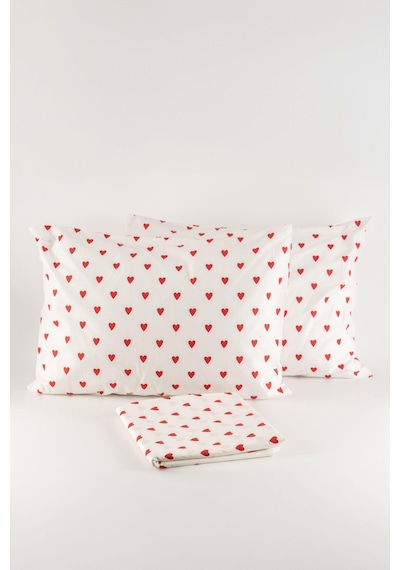 Soley Mix & Match Hearts %100 Pamuk Çift Kişilik Çarşaf Seti Kırmızı