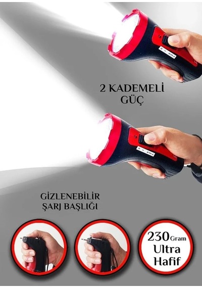 Şarjlı 10w Projektör Led El Feneri 2 Mod Aydınlatmalı Uzun Menzil Işıldak Kambur Fener 5332