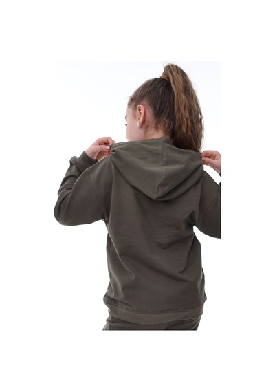 Zuzunga Basic Kapüşonlu Şardonlu Kanguru Cep Detaylı Çocuk Sweatshirt 3-10 Yaş Haki