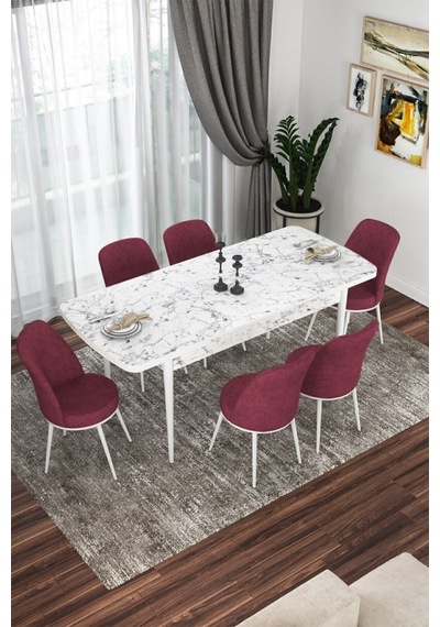 Canisa Concept Kor Serisi 70x114 Açılabilir Mutfak Masası Takımı Beyaz Mermer Desen Masa 6 Bordo Sandalye Masa Beyaz Mermer Desen Sandalyeler Bordo Canisa Concept Kor Serisi 70x114 Açılabilir Mutfak Masası Takımı Beyaz Mermer Desen Masa 6 Bordo Sandalye Masa Beyaz Mermer Desen Sandalyeler Bordo