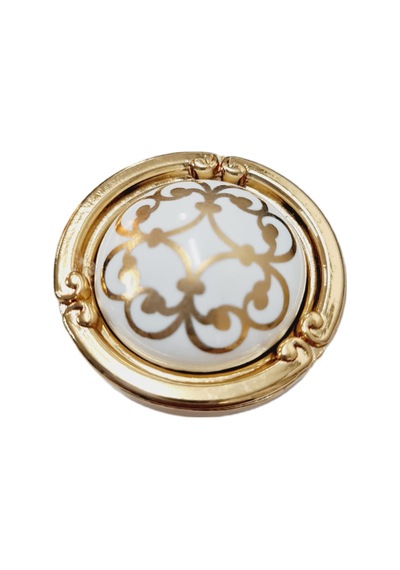 Porselen Düğme Kulp Metal Gold Motifli / 5 Adet Altın