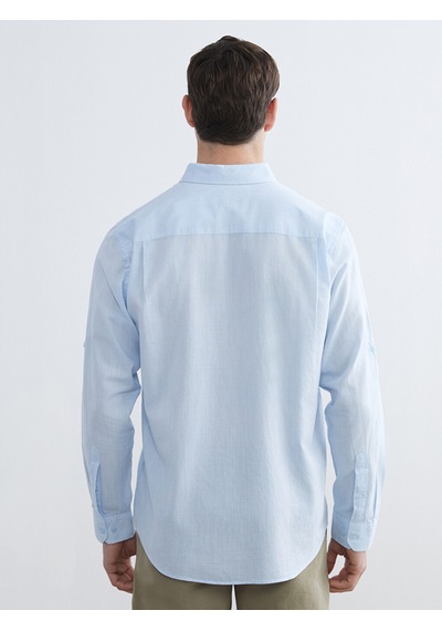 Lcwaıkıkı Classic Mavi Regular Fit Keten Karışımlı Erkek Gömlek