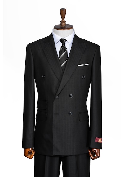İlayda Emir Luxury, İtalyan Kesim, Slim Fit, Kruvaze, Çizgili, Erkek Takım Elbise Siyah