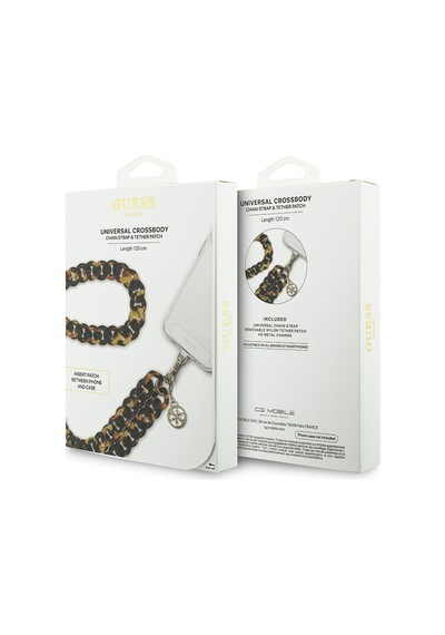 Guess Lisanslı 4g Metal Logolu Büyük Zincirli Çapraz Vücut Telefon Askı Kayışı 120cm Kahverengi Kahverengi