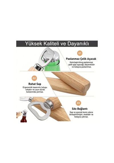 Açacak Ahşap Saplı Şişe Açacağı Kapak Açıcı Soda , Gazoz Açacağı Şişe Açacak 14 Cm 47 Gram Dekoratik Açacak