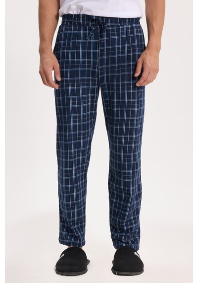 Tudors Erkek Standart Fit Normal Kesim Pamuklu Kareli Beli Bağcıklı Cepli Lacivert Pijama Altı-51262