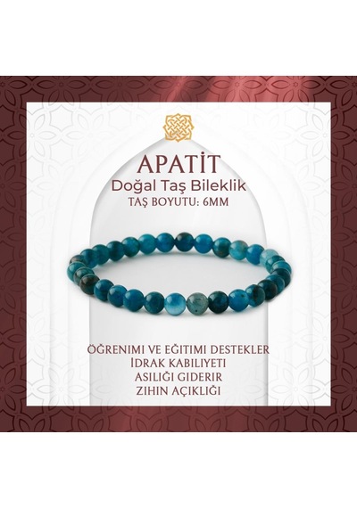 Saff Doğaltaş Mavi Apatit 6 MM Doğal Taş Bileklik Çok Renkli