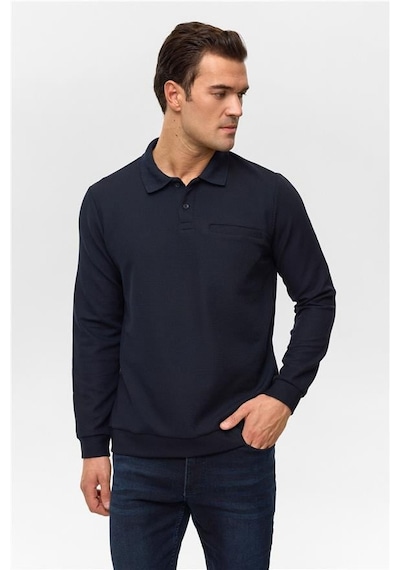 SÜVARİ Lacivert Regular Düz Polo Yaka Sweatshirt Lacivert