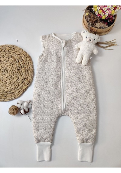 Tomuycuk Kışlık Bebek Çocuk Uyku Tulumu %100 Pamuklu Fermuarlı Ayaklı Uyku Arkadaşı 1 -2 2-3 3-4 Yaş Bej