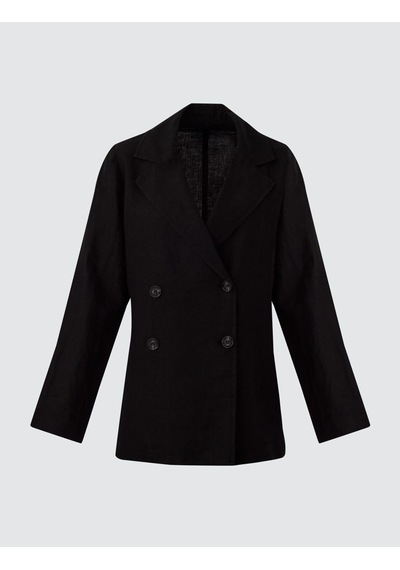 Jimmy Key Siyah %100 Keten Düz Kesim Blazer Ceket 5sw052585900