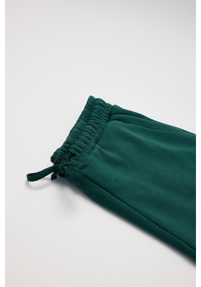 Tudors Unisex Relax Fit Rahat Kesim Şardonlu 3 Cepli Lastikli Jogger Paça Yeşil Eşofman Altı-32642 Yeşil