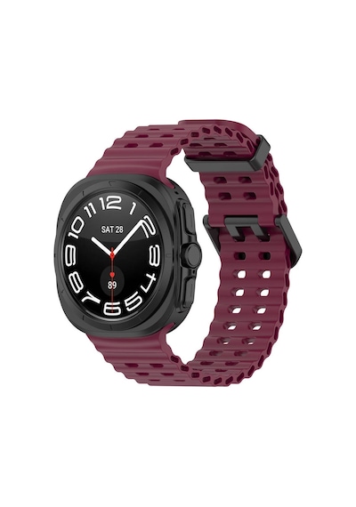 Galaxy Uyumlu Watch Ultra 47mm Mkst Krd-118 Tırtıklı Tasarım Silikon Kordon-koyu Kırmızı
