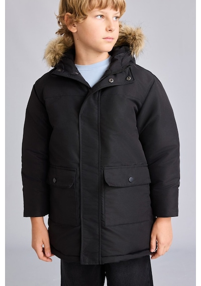 Defacto Suni Kürk Detaylı Kapüşonlu Parka Erkek Çocuk H0455a826wnbk27 Siyah-bk27