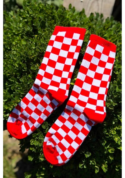 Lousocks Unisex Kırmızı Dama Desenli Renkli Soket Çorap